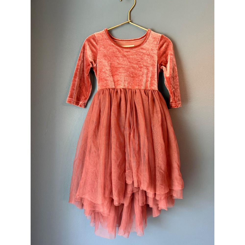 Taylor Joelle Kids Velvet Tulle High Low Dress Dusty Rose Pink Size 3